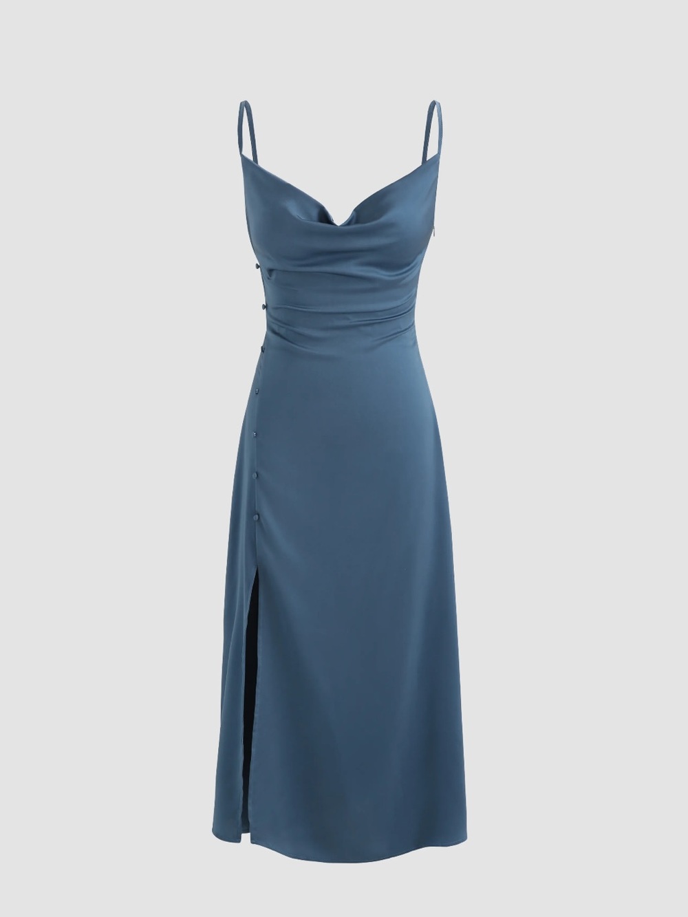 Solid Cowl Neck Slit Midi Dress